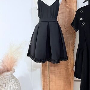 Maje Black Mini Skirt with beaded Fringe Detail Sz 38 /14 inch waist